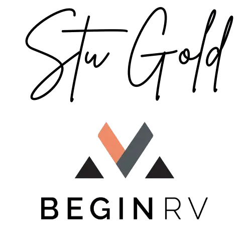 Stu Gold signature and BeginRV logo