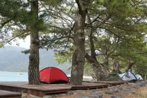 Tent near lake
