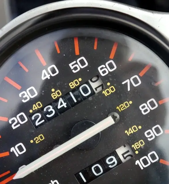 Close up view of a vehicles odometer reading 2340