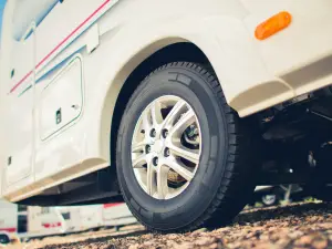 Close up view of an RV tire