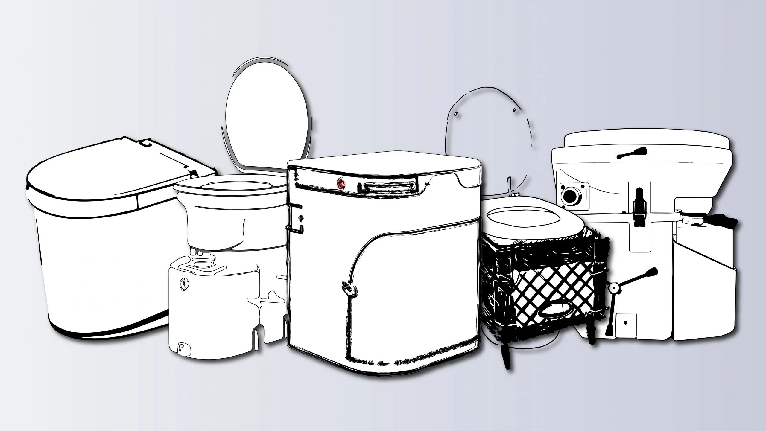 Illustration showing different types of composting toilets for RVs
