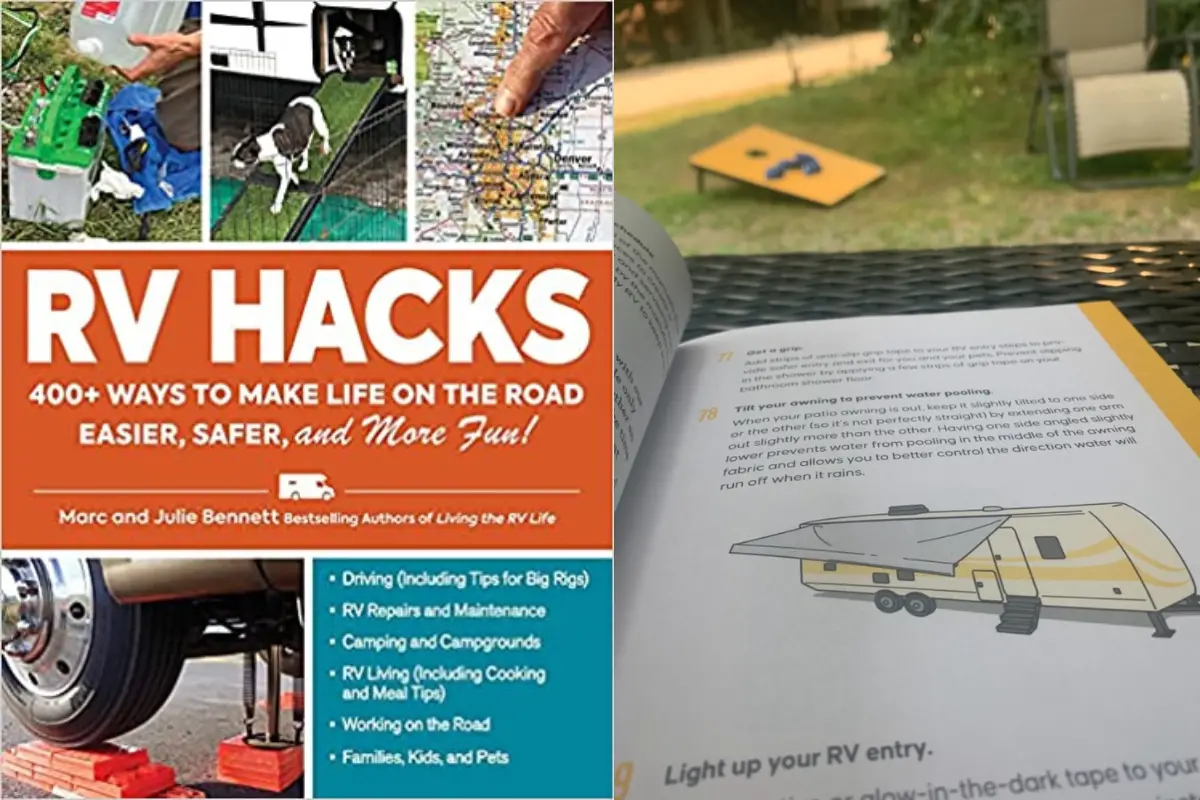 RV Hacks book cover and sample page - RV gift ideas